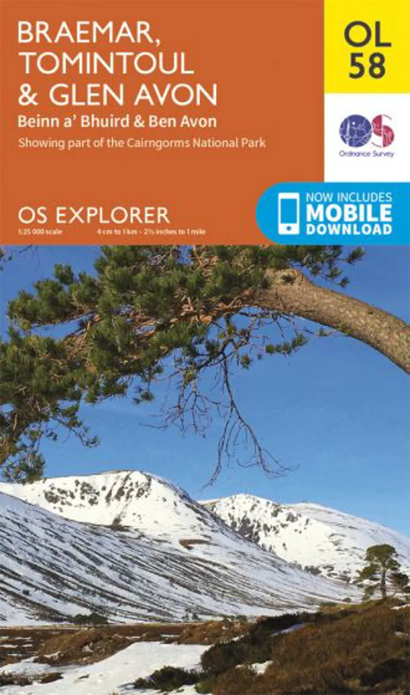 OS Explorer Map 58 - Braemar Tomintoul and Glen Avon